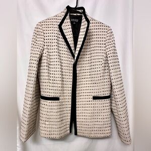Kasper Women’s Tweed Textured Blazer Jacket Size 10 — Cream & Black Trim